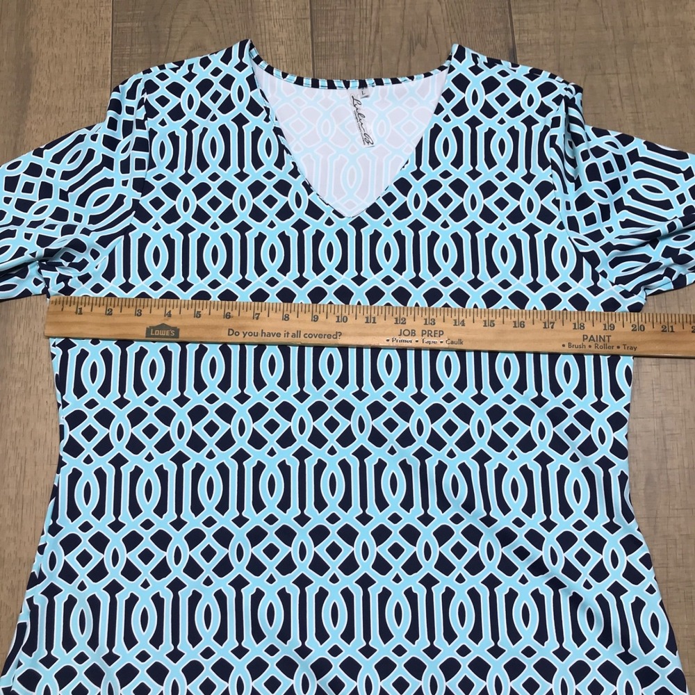 Lulu B Dress Womens Size L Blue Printed V-Neck Geometric Shift Stretch Beach - Picture 8 of 10